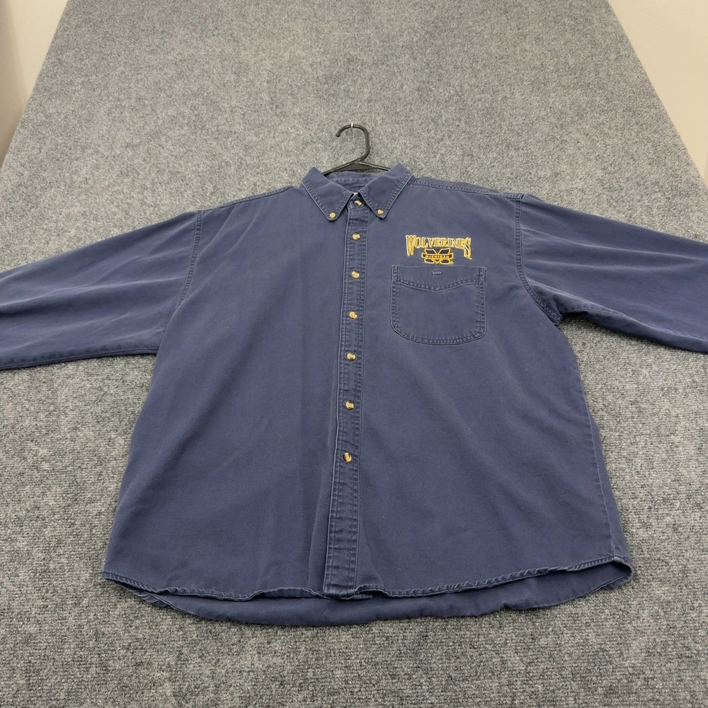 Michigan Wolverines Blue Pointe Button Up Mens L Navy Blue Cotton Collegiate